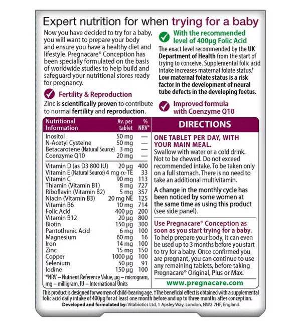 Vitabiotics Pregnacare Conception in Pakistan - Buy Vitamins